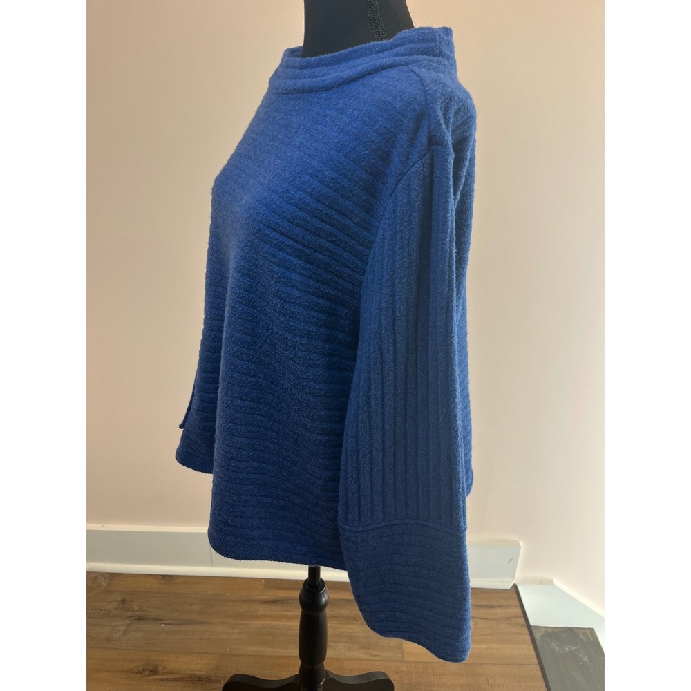 Habitat Clothes To Live In Blue Ribbed Funnel Neck Top Style Textured XL - Picture 7 of 8